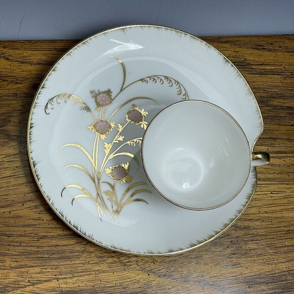 Napco 1962 Autumn Flower Snack Set Plate Teacup Luncheon Hand Painted Vintage - Picture 2 of 7